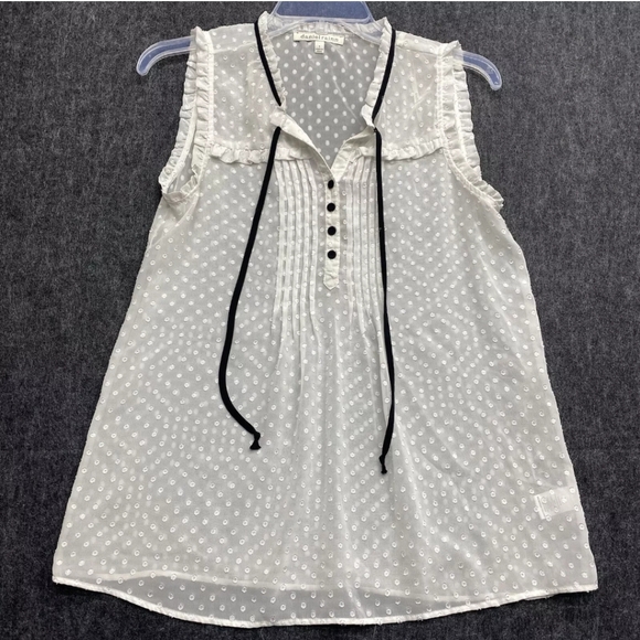 Vintage DANIEL RAINN - Sleeveless Pink Swiss Dot Sheer Boho Top with Ribbon Tie - Picture 2 of 10